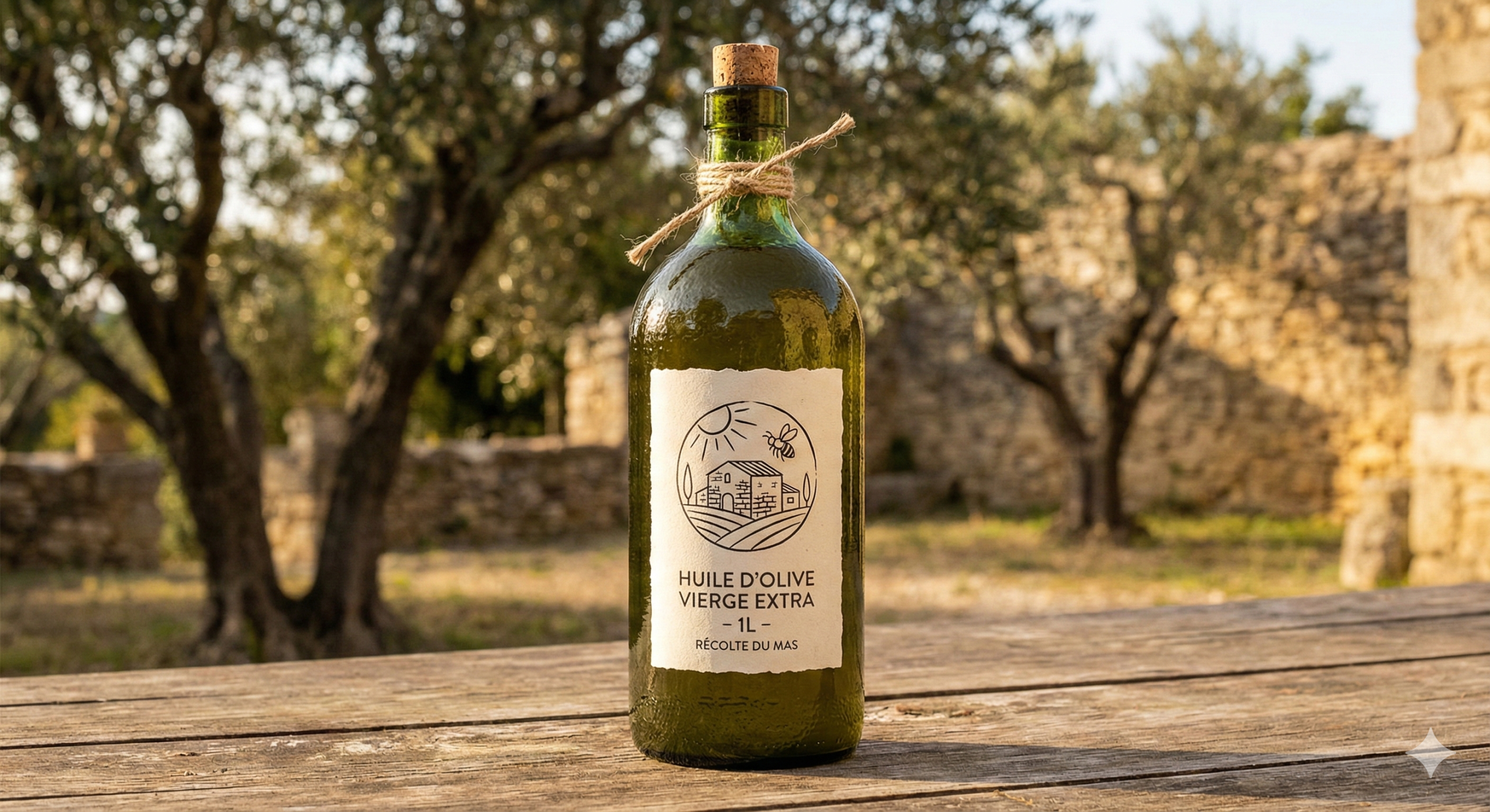Bouteille d'huile d'olive provenant du mas des oliver. 1L